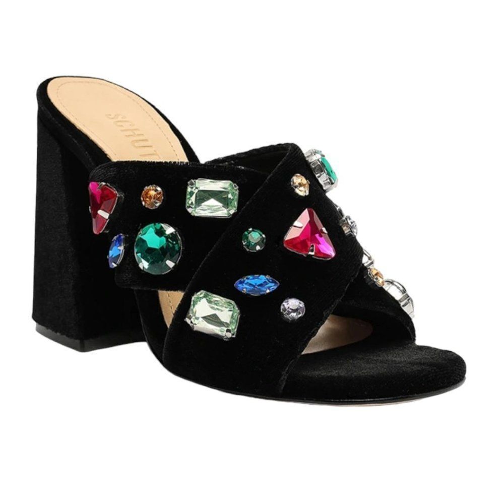 SCHUTZ Black Sandals with Multicolor Gems